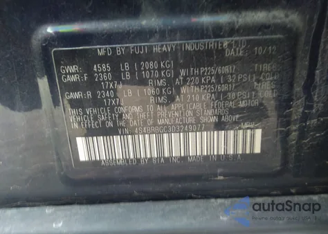 2013 Subaru Outback 2.5I Premium from USA, damaged, VIN 4S4BRBGC3D3249077